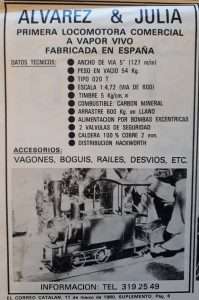 Anuncio de 1980 de locomotoras de Álvarez y Juliá.