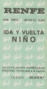 Billete de ida y vuelta de niño de segunda clase.  Primera serie